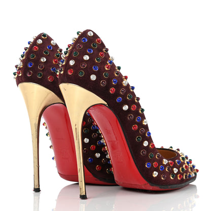 Christian Louboutin Veau Velours Specchio Follies Cabo 100 Pumps 39 Lie De Vin Multi Gold 4 of 11