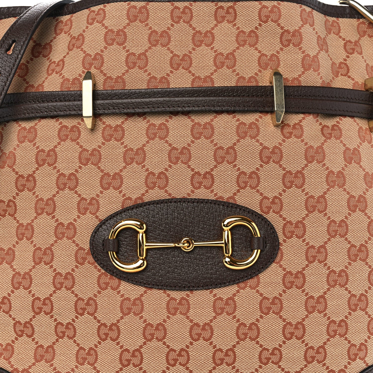 Gucci Monogram Textured Dollar Calfskin Horsebit 1955 Cinch Top Messenger Bag Beige Ebony Cocoa 8 of 10