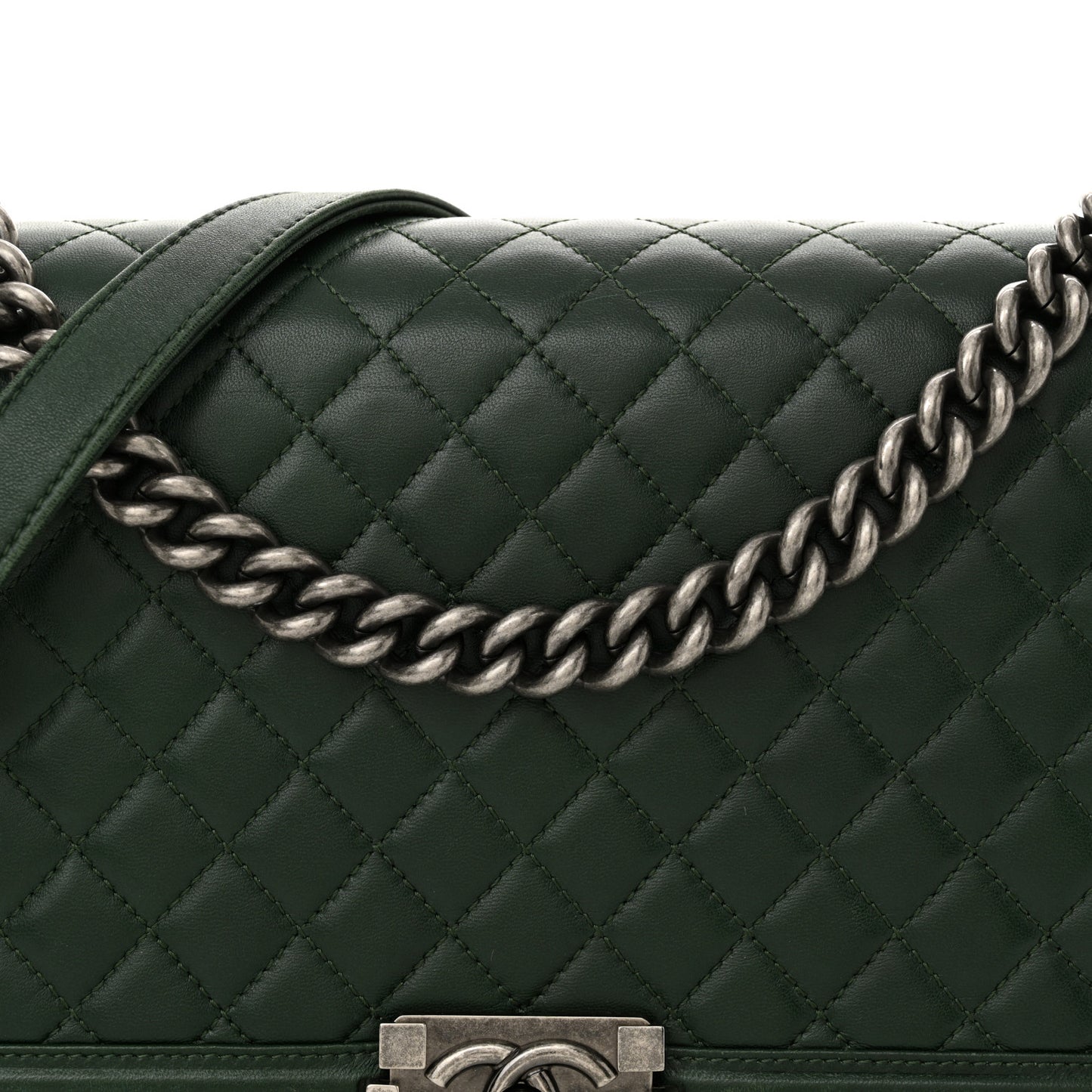 Lambskin Quilted New Medium Boy Flap Dark Green