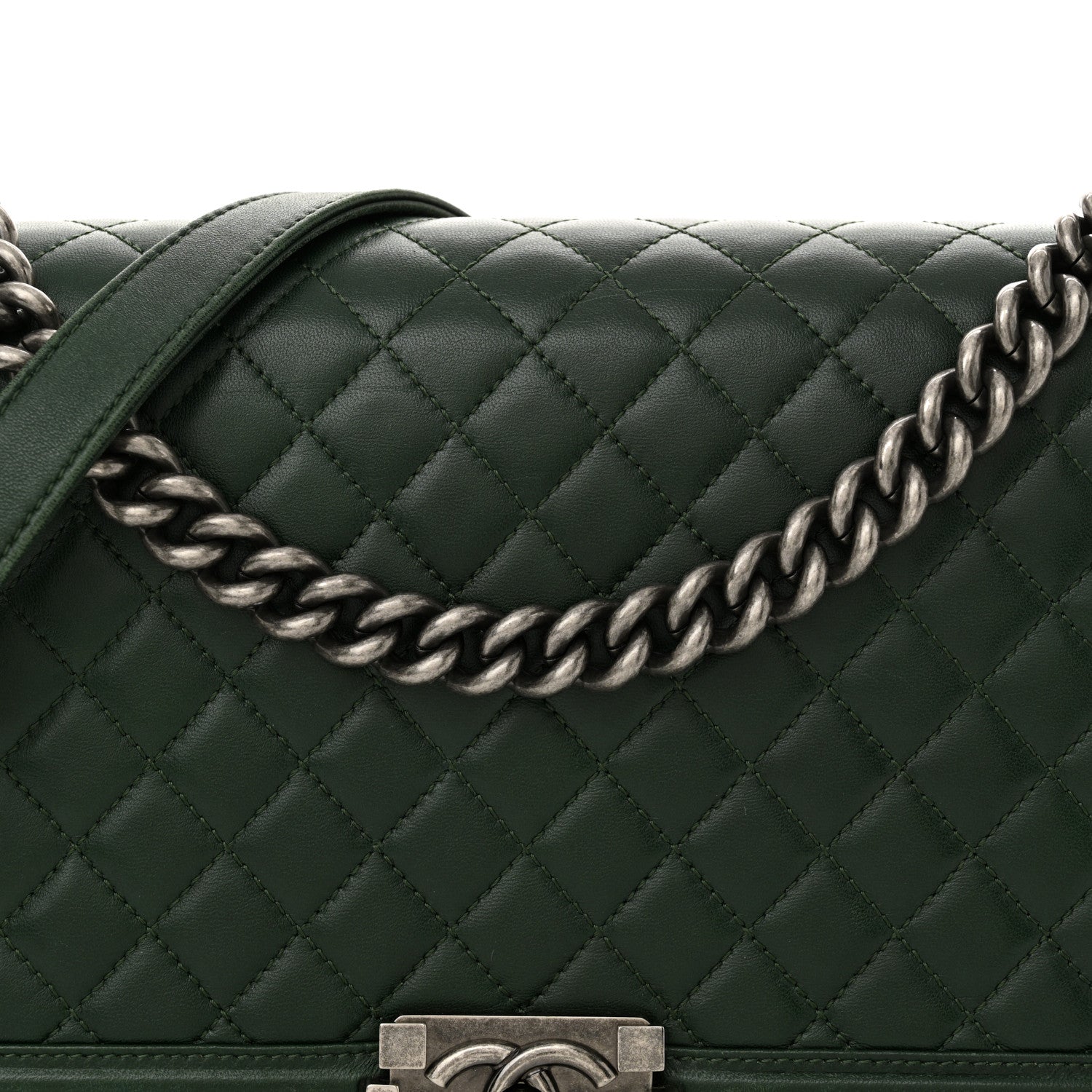 Chanel Lambskin Quilted New Medium Boy Flap Dark Green 8 of 15