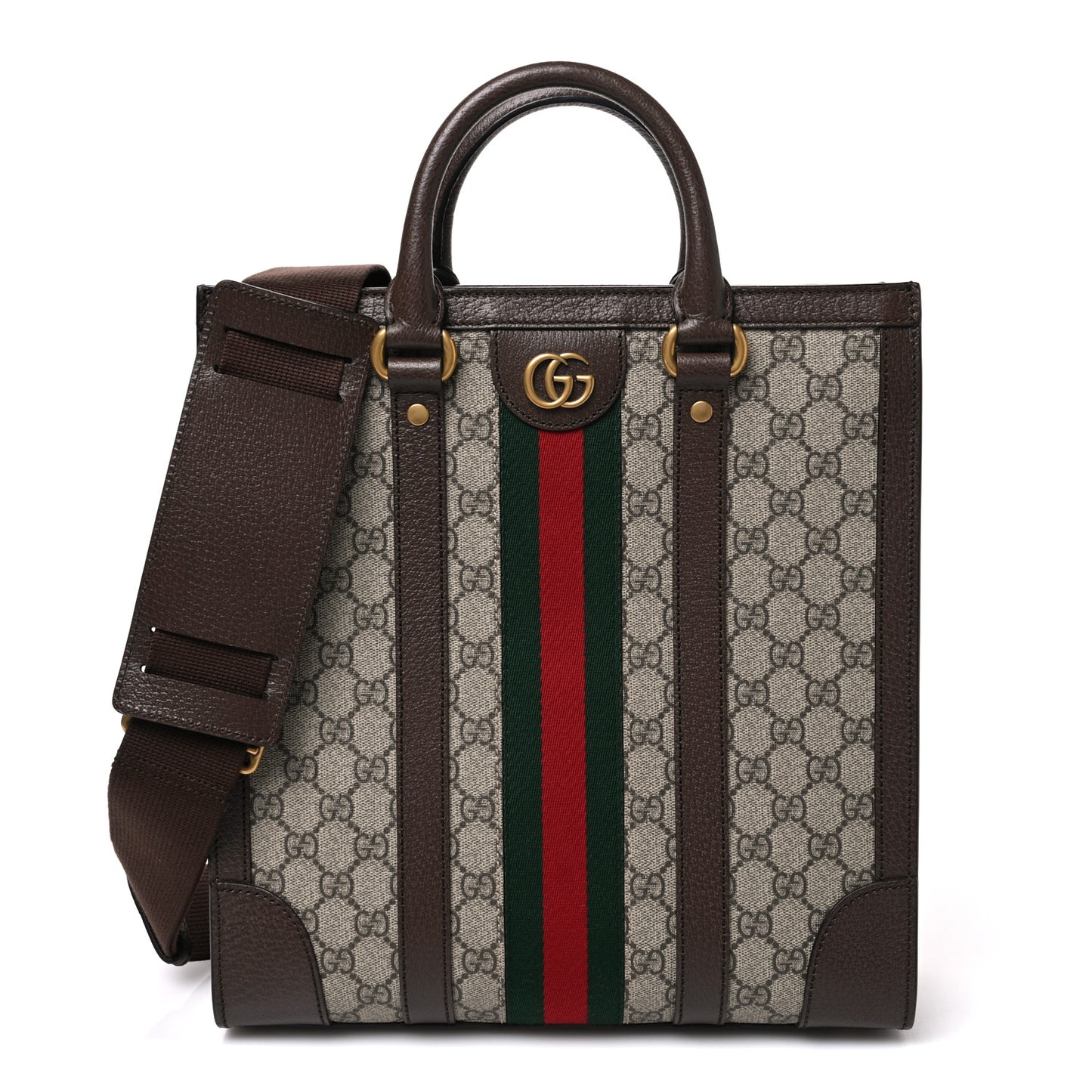 GG Supreme Monogram Textured Dollar Calfskin Web Medium Ophidia Tote Bag Beige Ebony