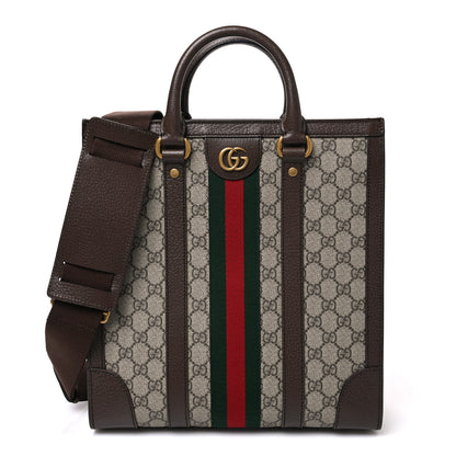 Gucci GG Supreme Monogram Textured Dollar Calfskin Web Medium Ophidia Tote Bag Beige Ebony 1 of 9