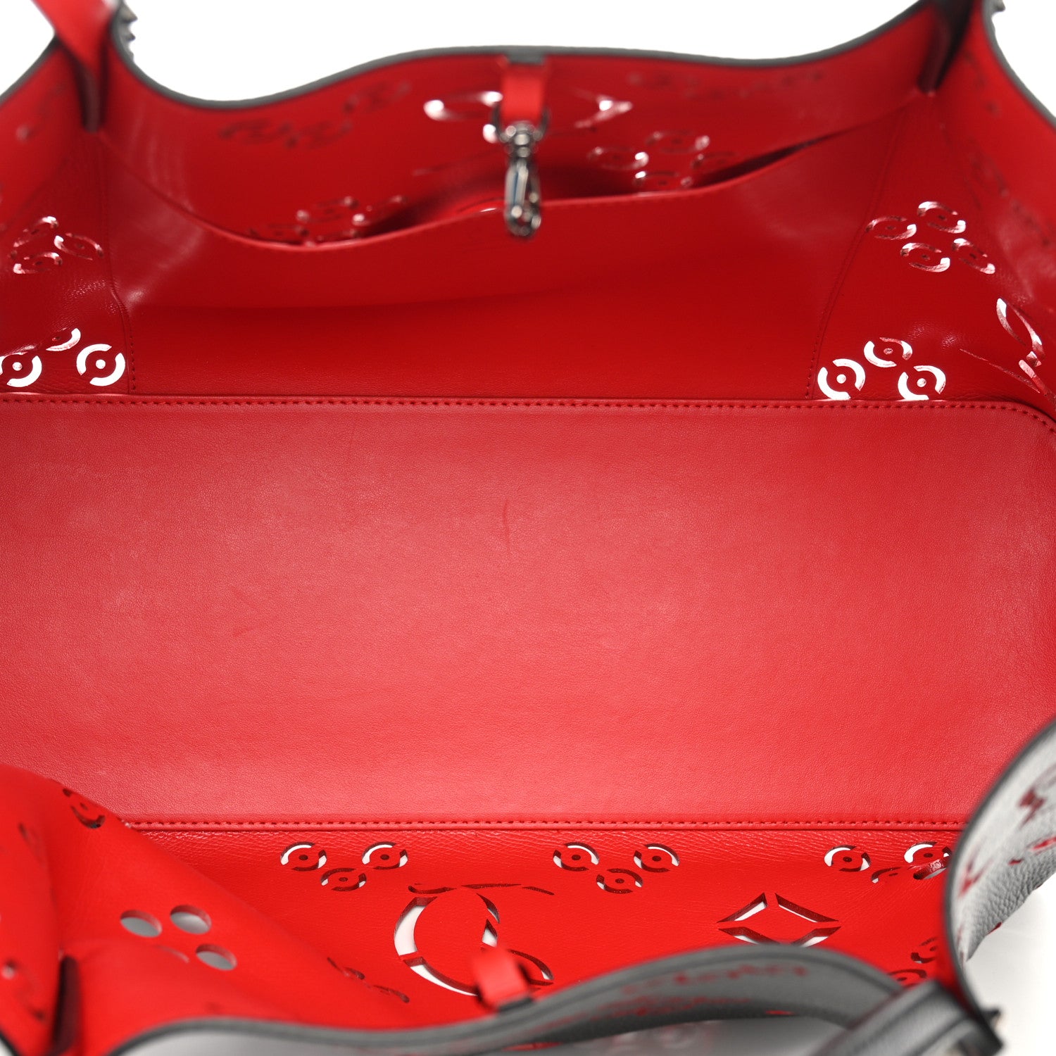Christian Louboutin Calfskin Loubinthesky Large Perforated Cabarock Spikes Tote Black 5 of 9