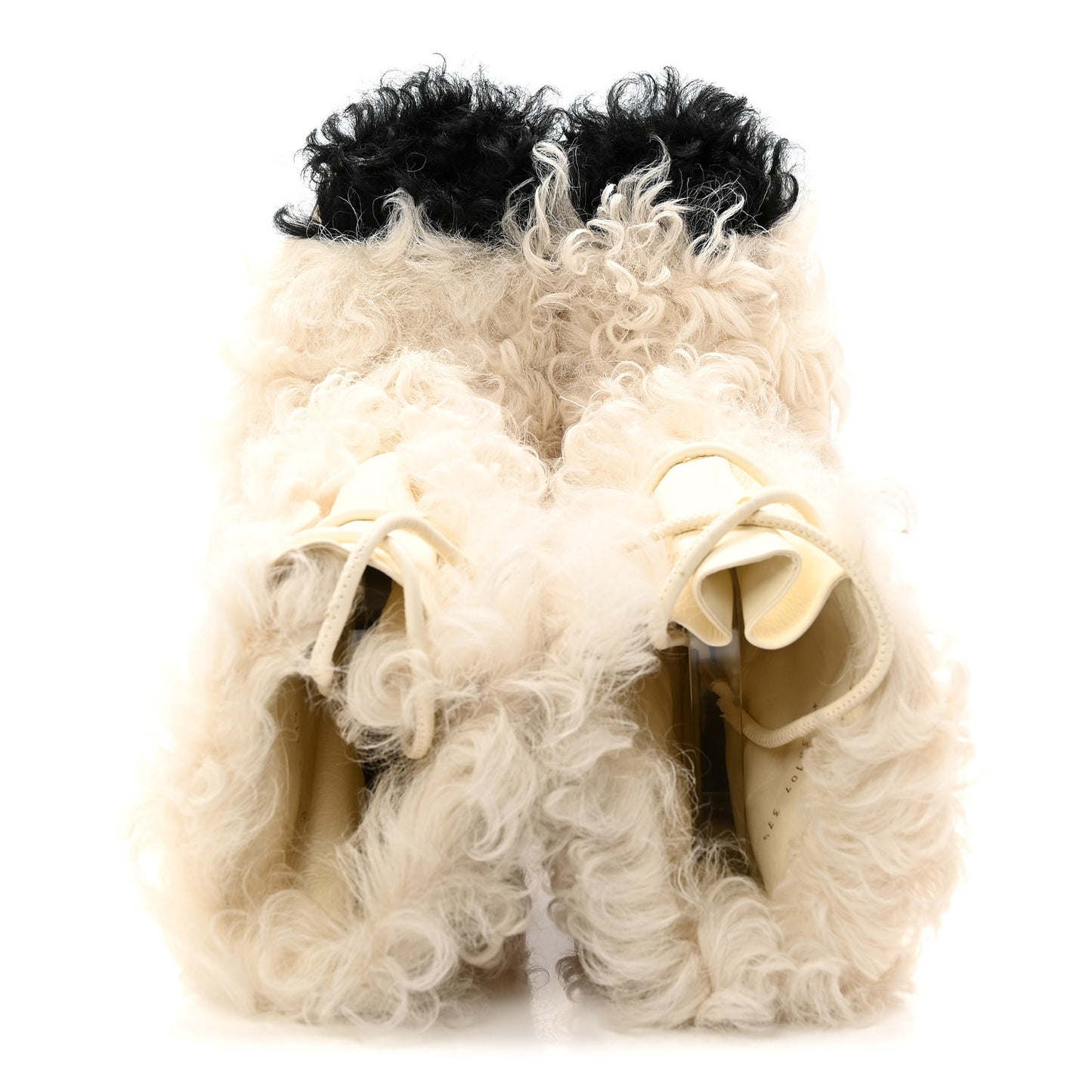 Shearling Sheepskin High Boots 37.5 Ivory Black