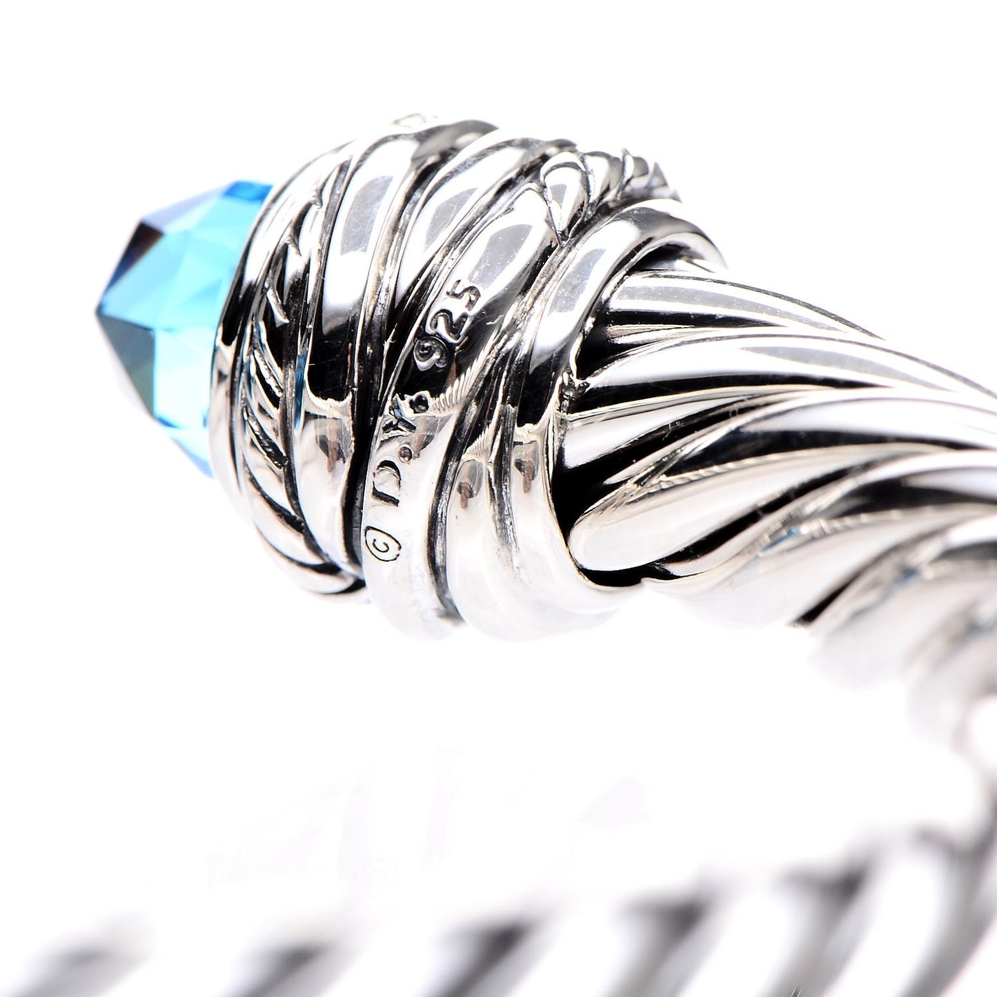 Sterling Silver Diamond Blue Topaz 8.5mm Crossover Hinge Bracelet