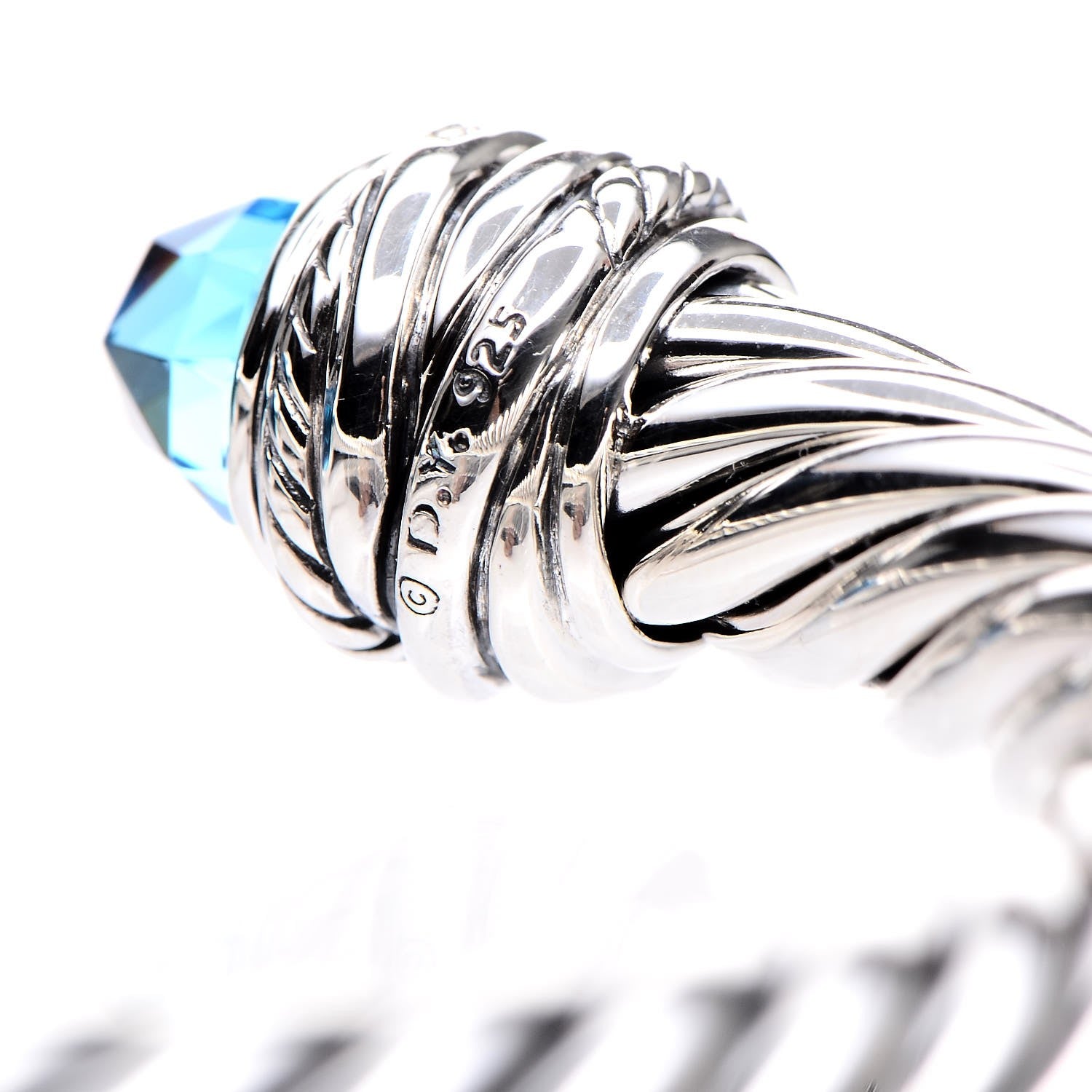 David Yurman Sterling Silver Diamond Blue Topaz 8.5mm Crossover Hinge Bracelet 5 of 5