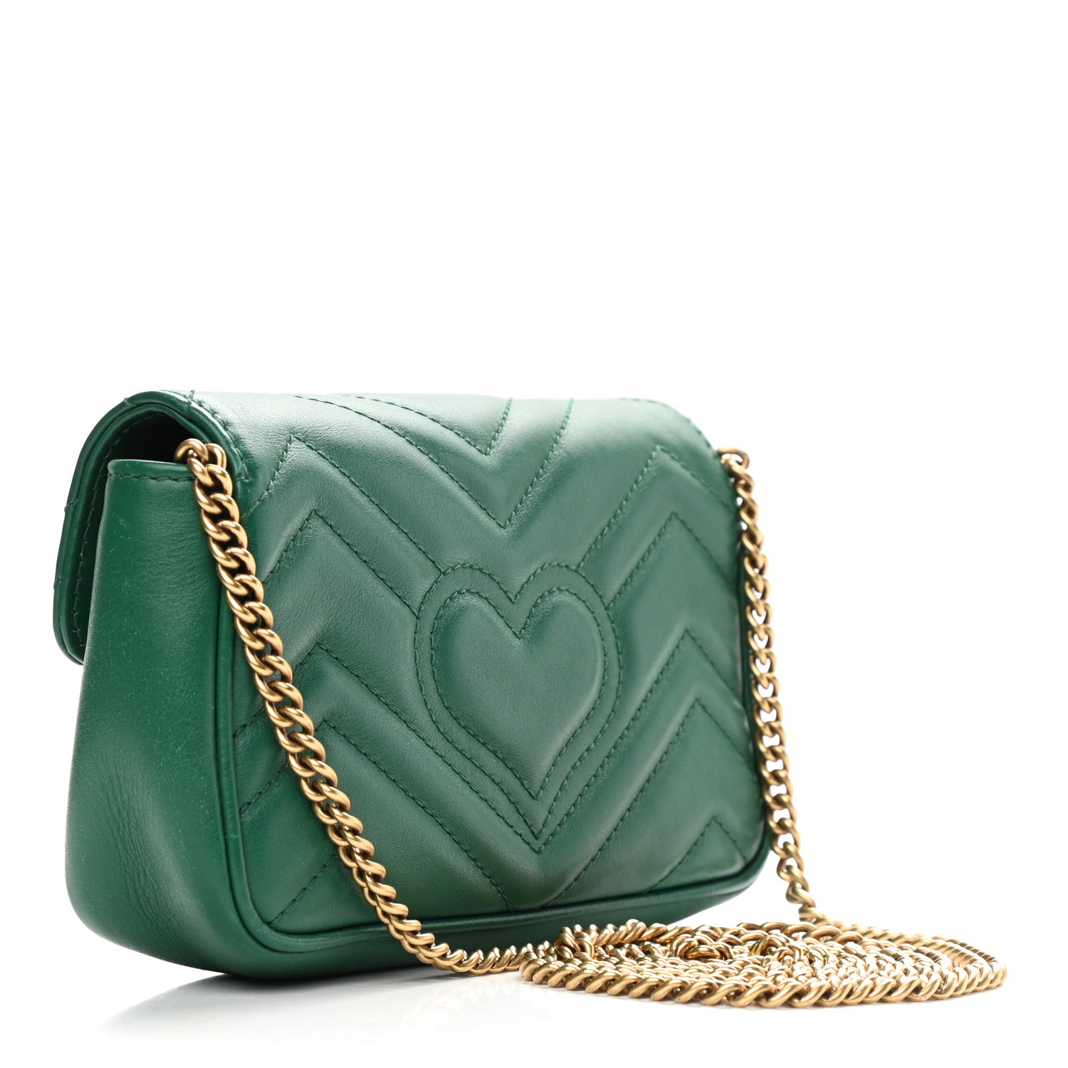 Gucci Calfskin Matelasse Super Mini GG Marmont Shoulder Bag Emerald Green 3 of 9