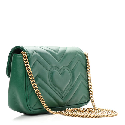 Gucci Calfskin Matelasse Super Mini GG Marmont Shoulder Bag Emerald Green 3 of 9