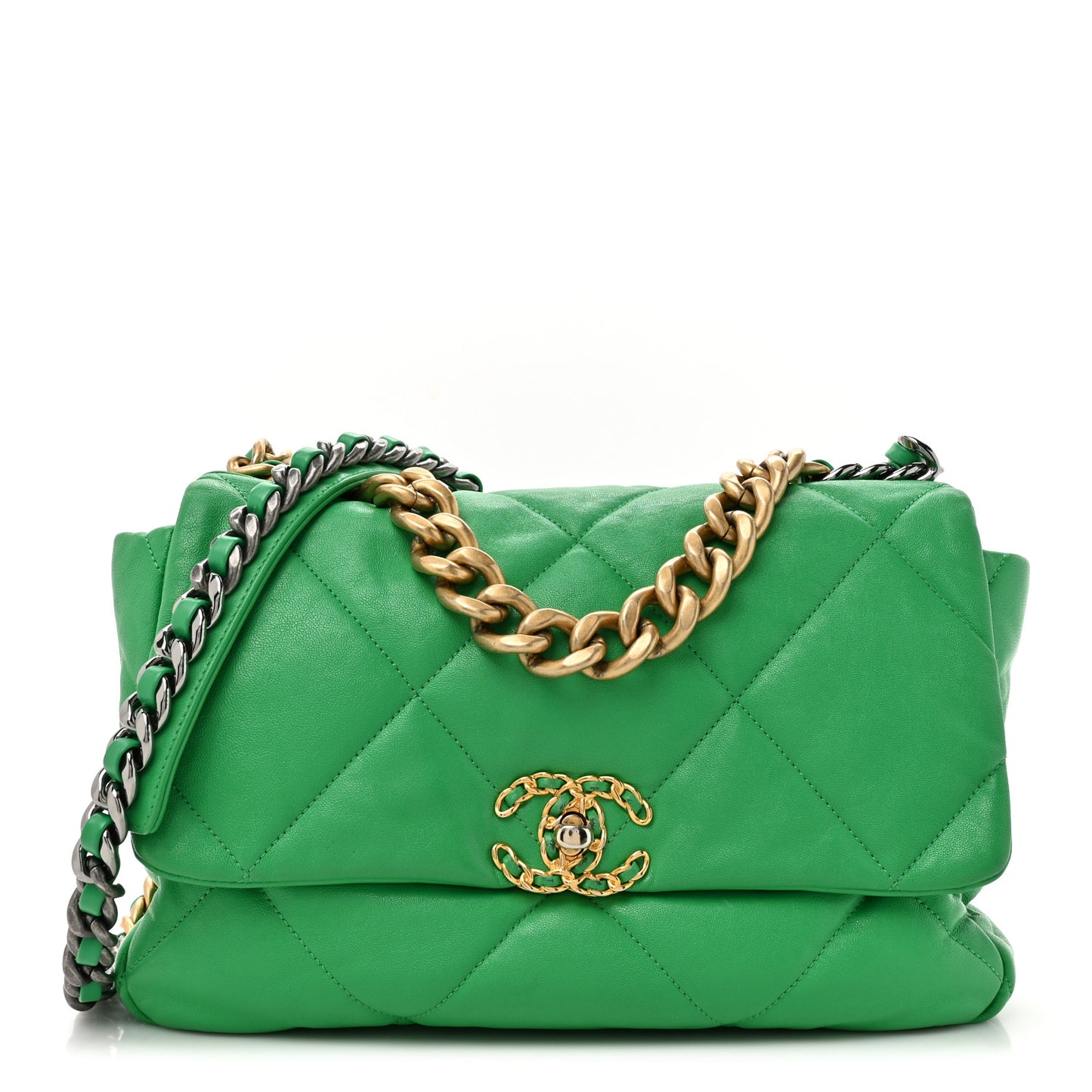 Goatskin Quilted Large Chanel 19 Flap Green