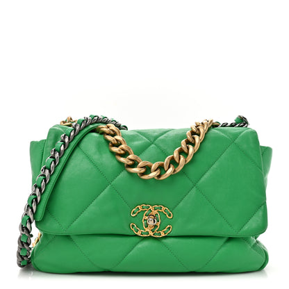 Chanel Goatskin Quilted Large Chanel 19 Flap Green 1 of 12