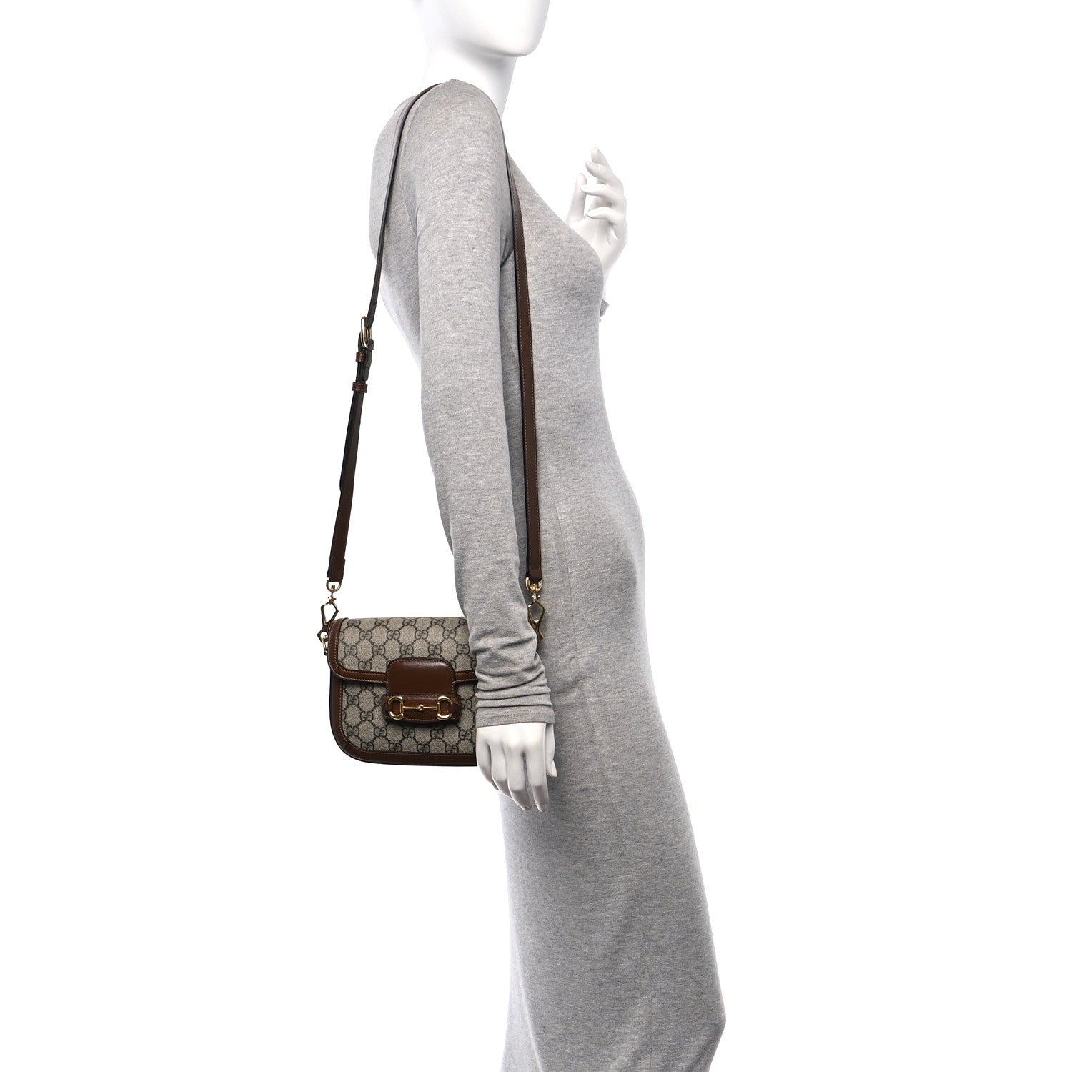 Gucci GG Supreme Monogram Web Mini Horsebit 1955 Shoulder Bag Beige Brown Sugar 2 of 12