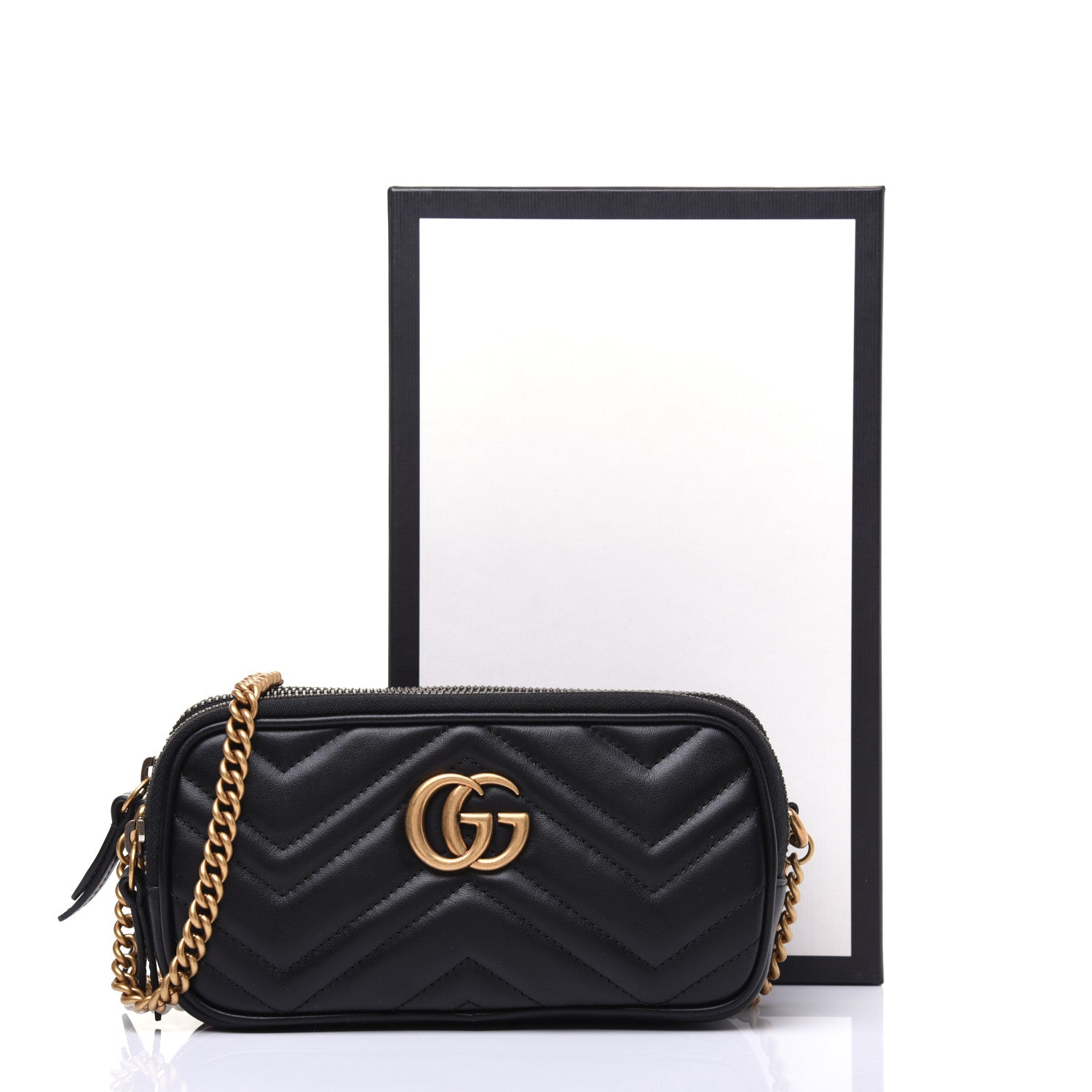 Gucci Calfskin Matelasse Mini GG Marmont Chain Crossbody Bag Black 13 of 13