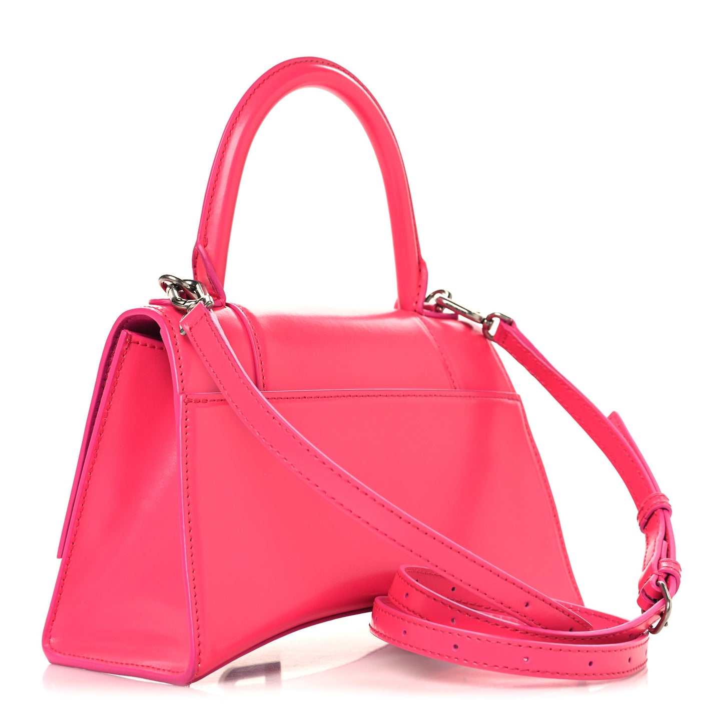 Shiny Box Calfskin Small Hourglass Top Handle Bag Acid Fuchsia