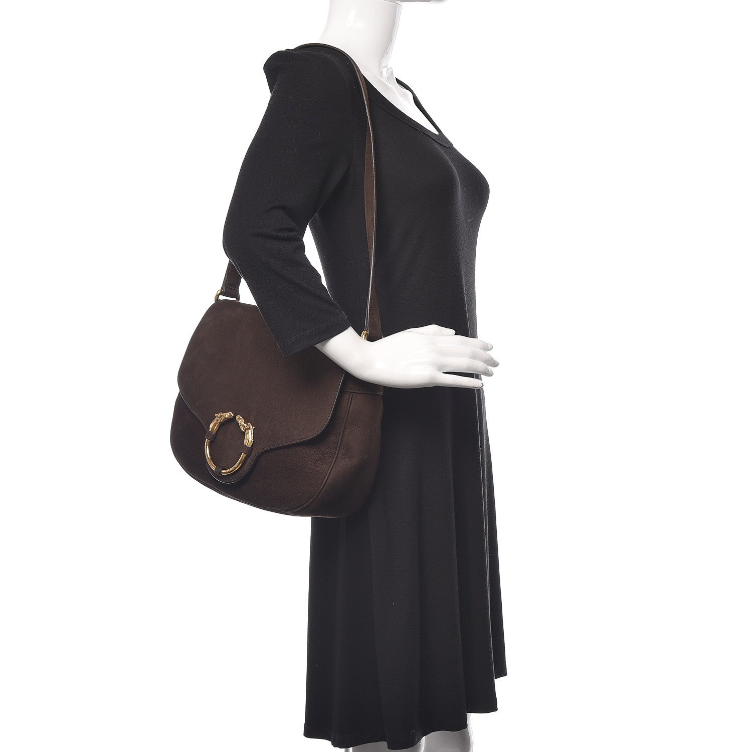 Gucci Nubuck Ribot Horse Heads Flap Bag Brown 2 of 15