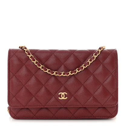 Chanel Metallic Caviar Quilted Wallet on Chain WOC Burgundy 1 of 11