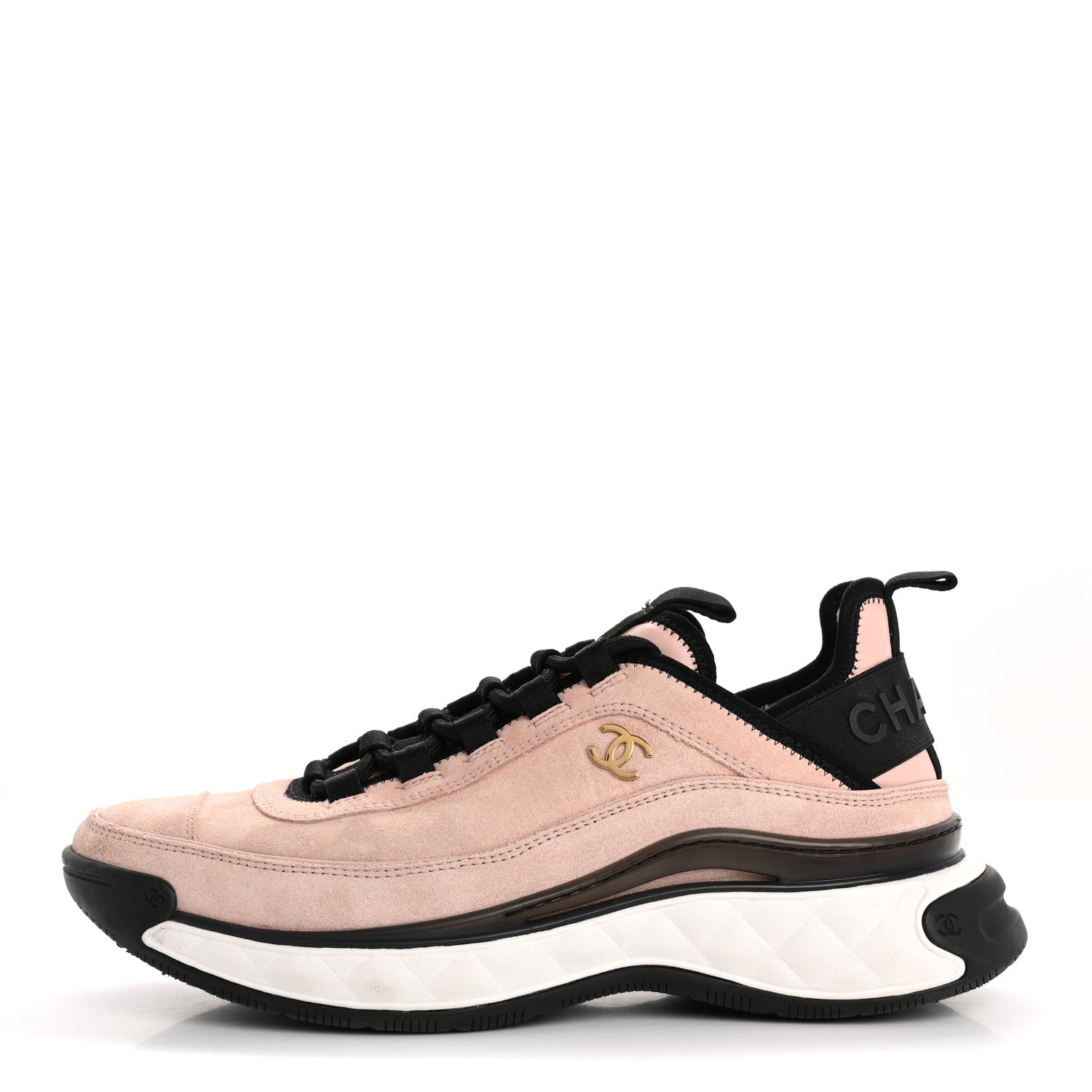 Chanel Suede Calfskin Nylon Grosgrain CC Sneakers 38.5 Light Pink 1 of 13