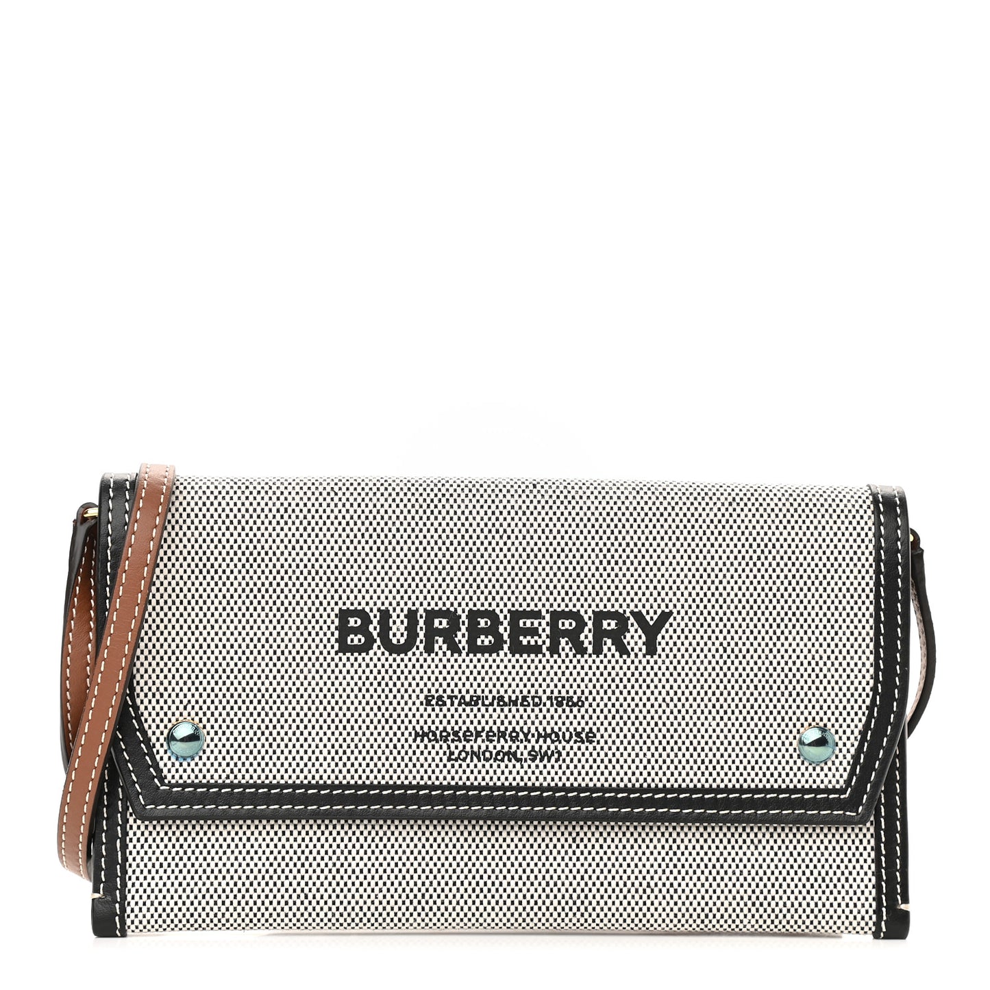 Cotton Canvas Horseferry Print Phone Case With Strap Black Tan