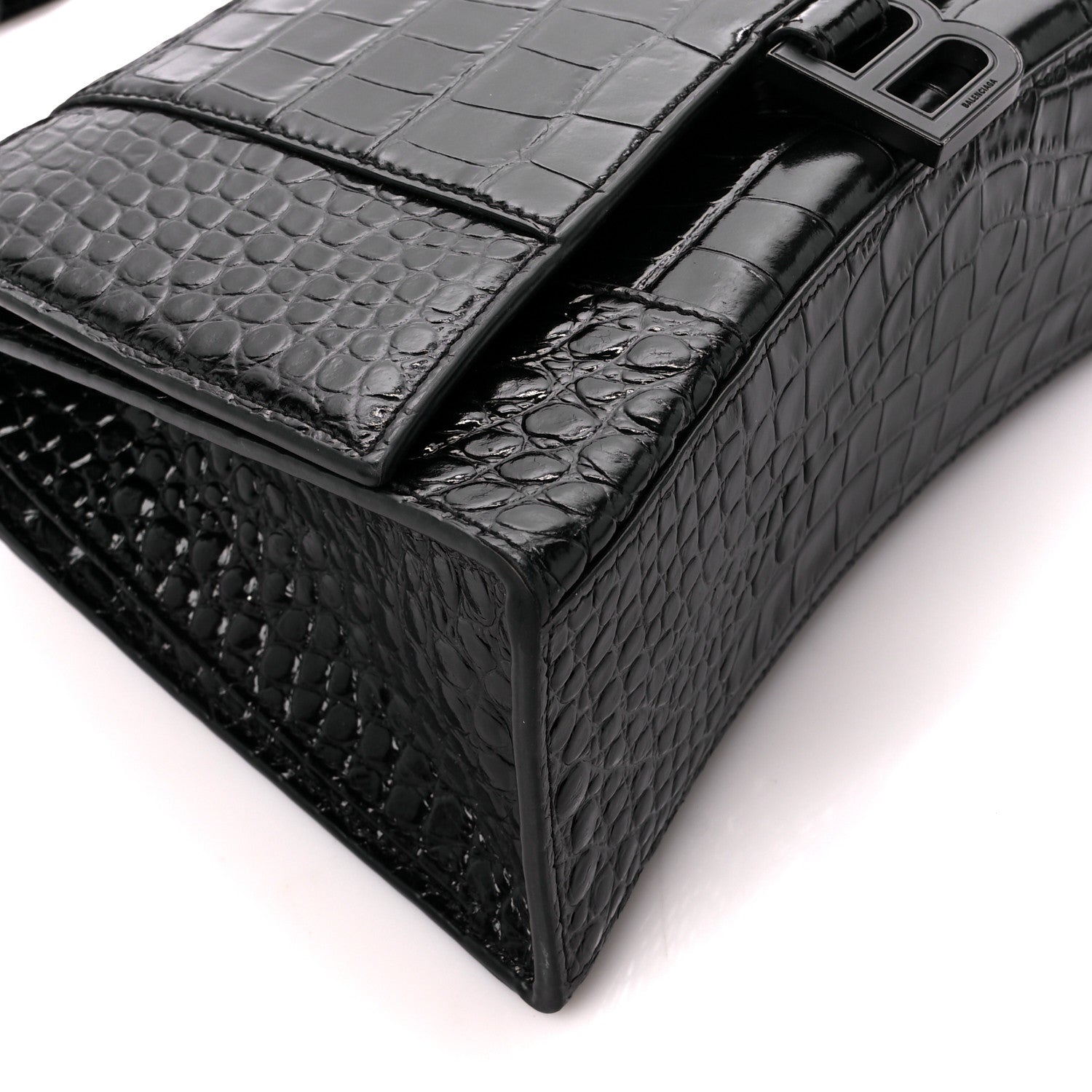 Balenciaga Shiny Calfskin Monochrome Crocodile Embossed Medium Hourglass Top Handle Bag Black 10 of 11