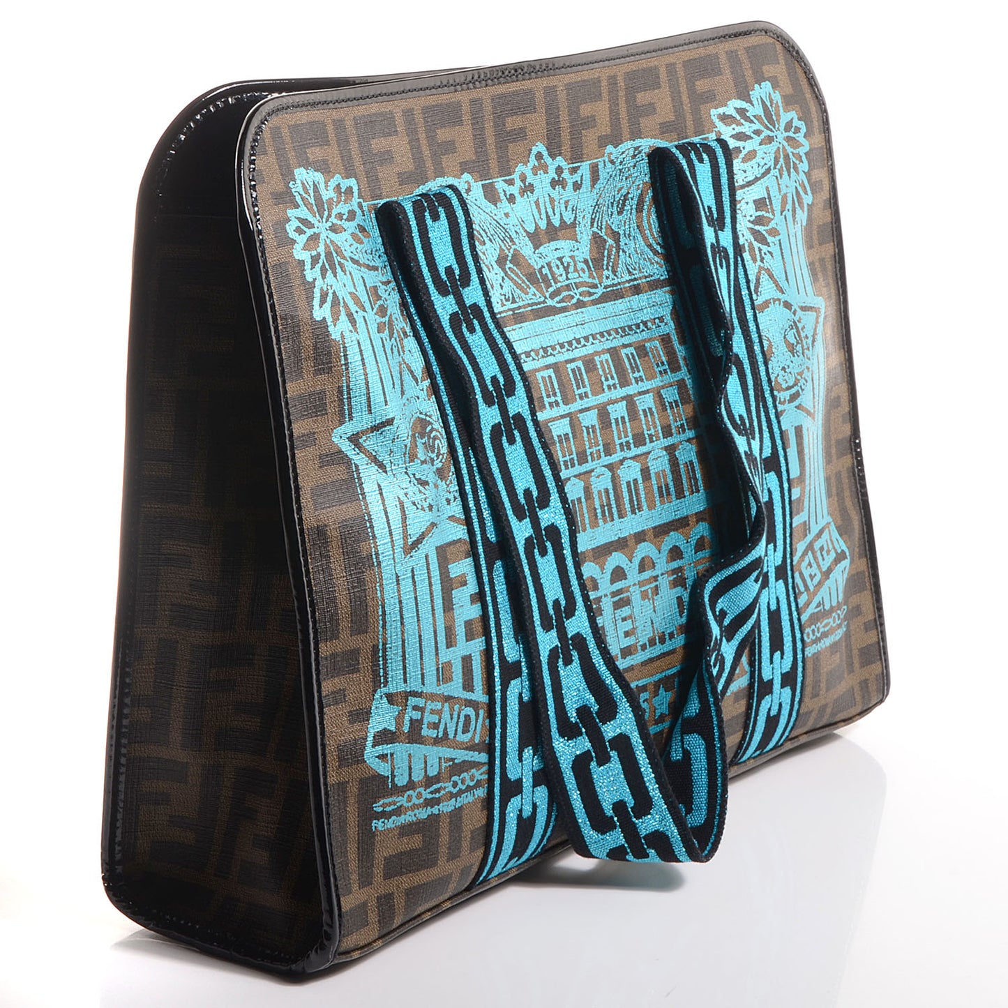 Zucca Spalmati Palazzo Print Web Tote Tobacco Turchese