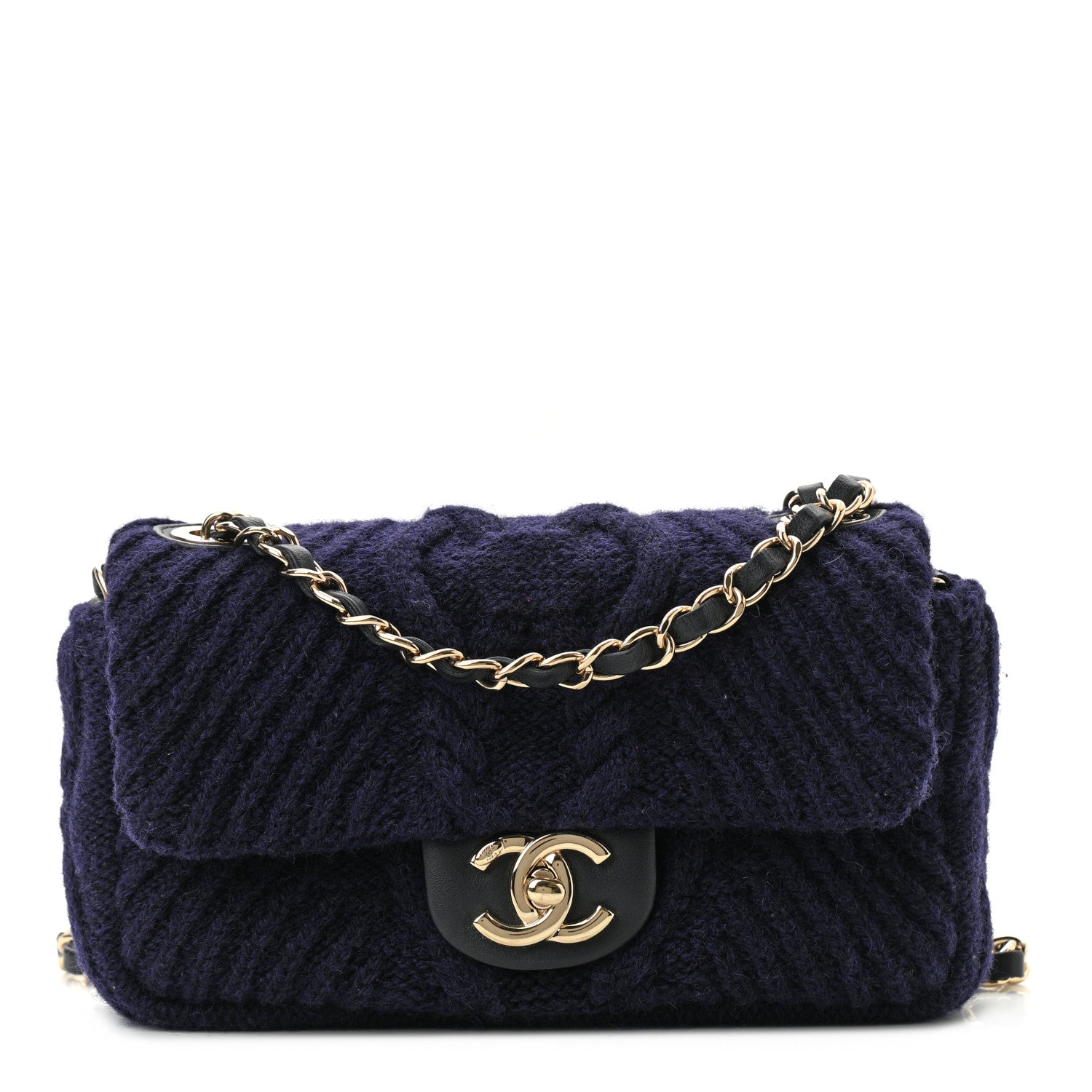 Chanel Cable Knit Mini Paris-Hamburg Flap Navy Blue 1 of 10