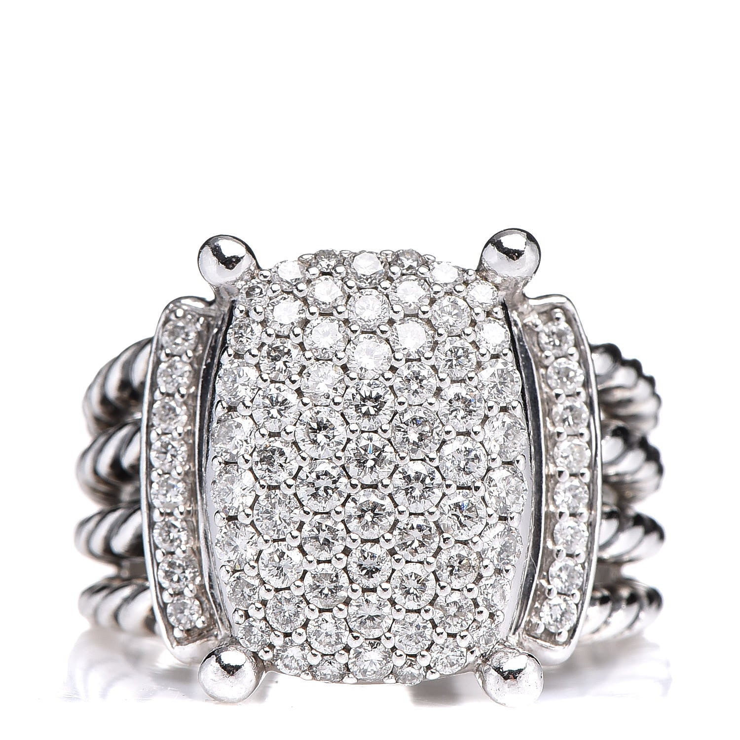David Yurman Sterling Silver Diamond 16mm Wheaton Ring 57 8 1 of 5