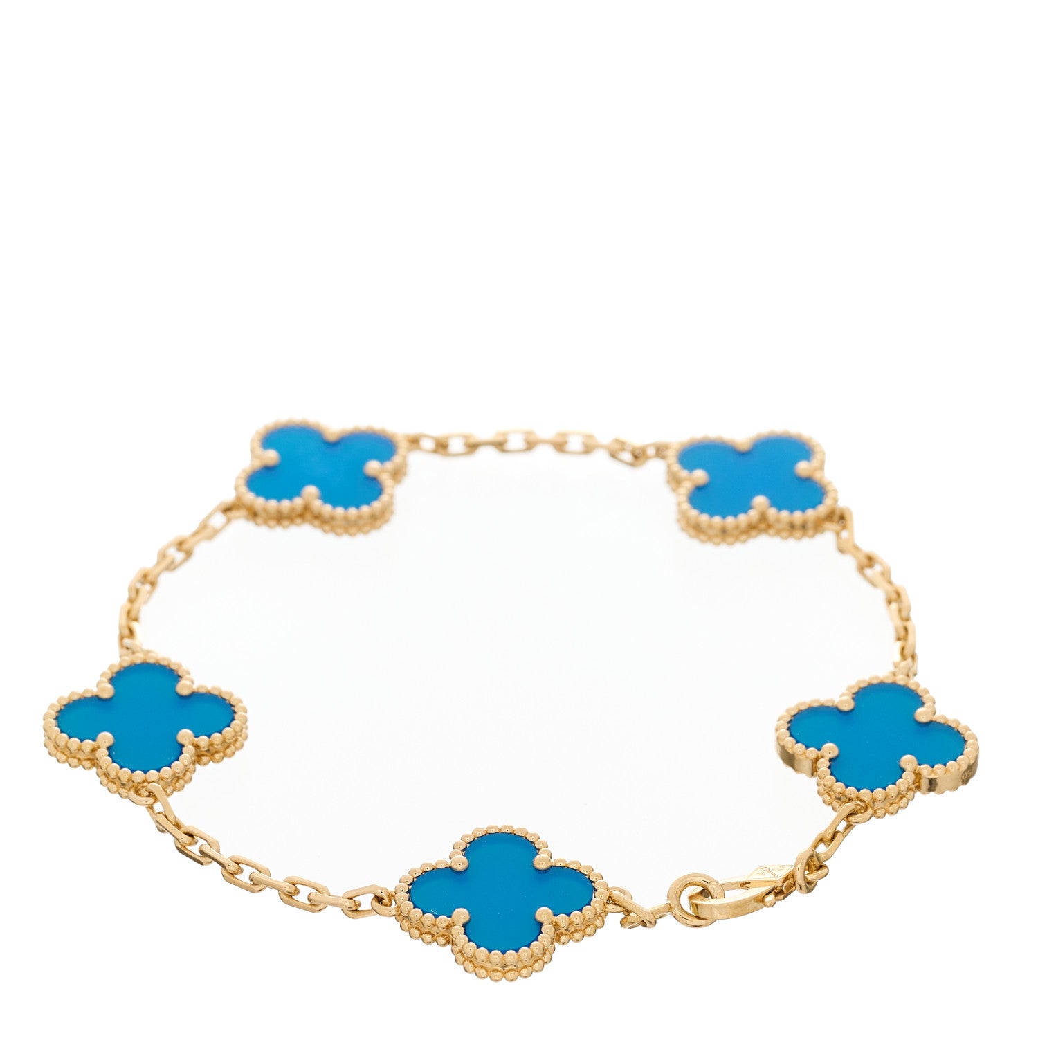 Van Cleef & Arpels 18K Yellow Gold Blue Agate 5 Motifs Vintage Alhambra Bracelet 2 of 4