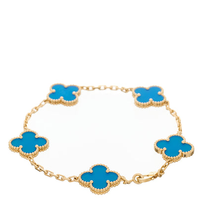 Van Cleef & Arpels 18K Yellow Gold Blue Agate 5 Motifs Vintage Alhambra Bracelet 2 of 4