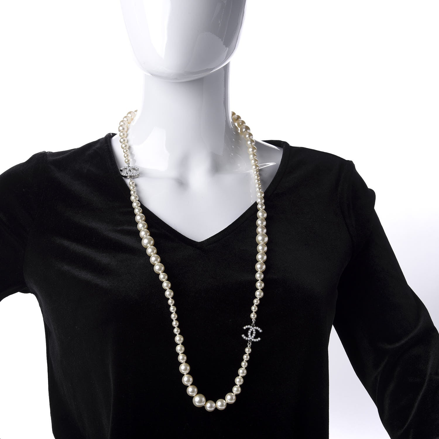 Chanel Crystal Pearl CC Short Necklace Silver 2 of 6