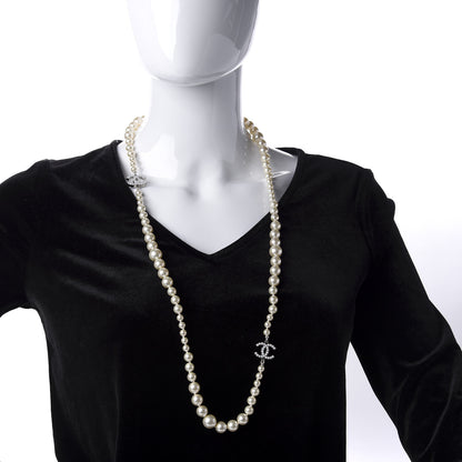 Chanel Crystal Pearl CC Short Necklace Silver 2 of 6
