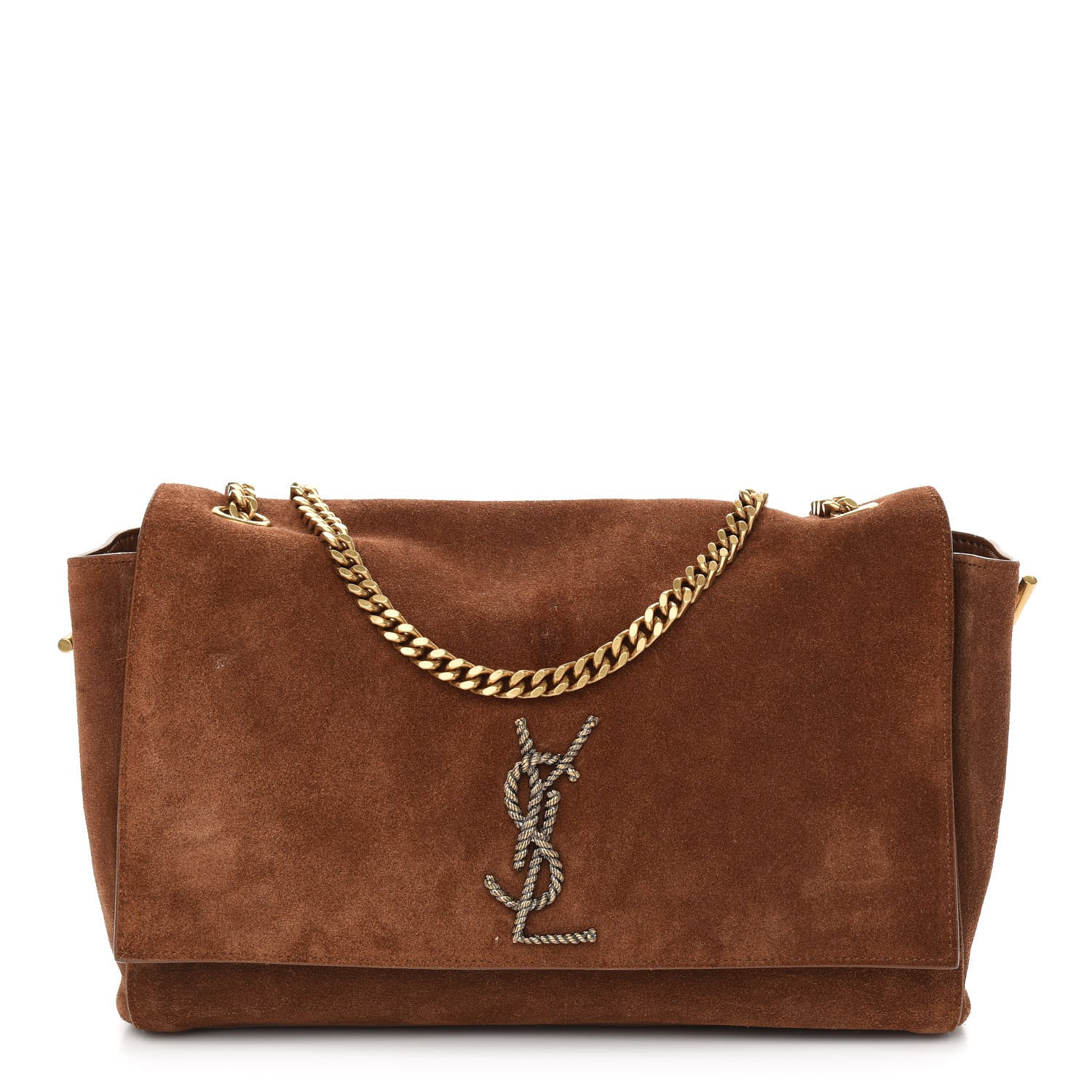 Saint Laurent Suede Braided Monogram Large Kate Satchel Brown 1 of 17