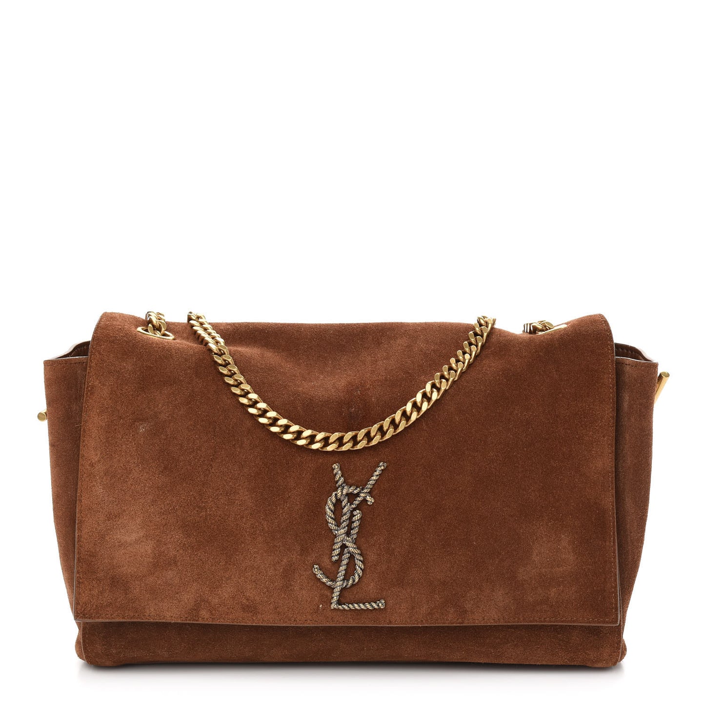 Suede Braided Monogram Large Kate Satchel Brown