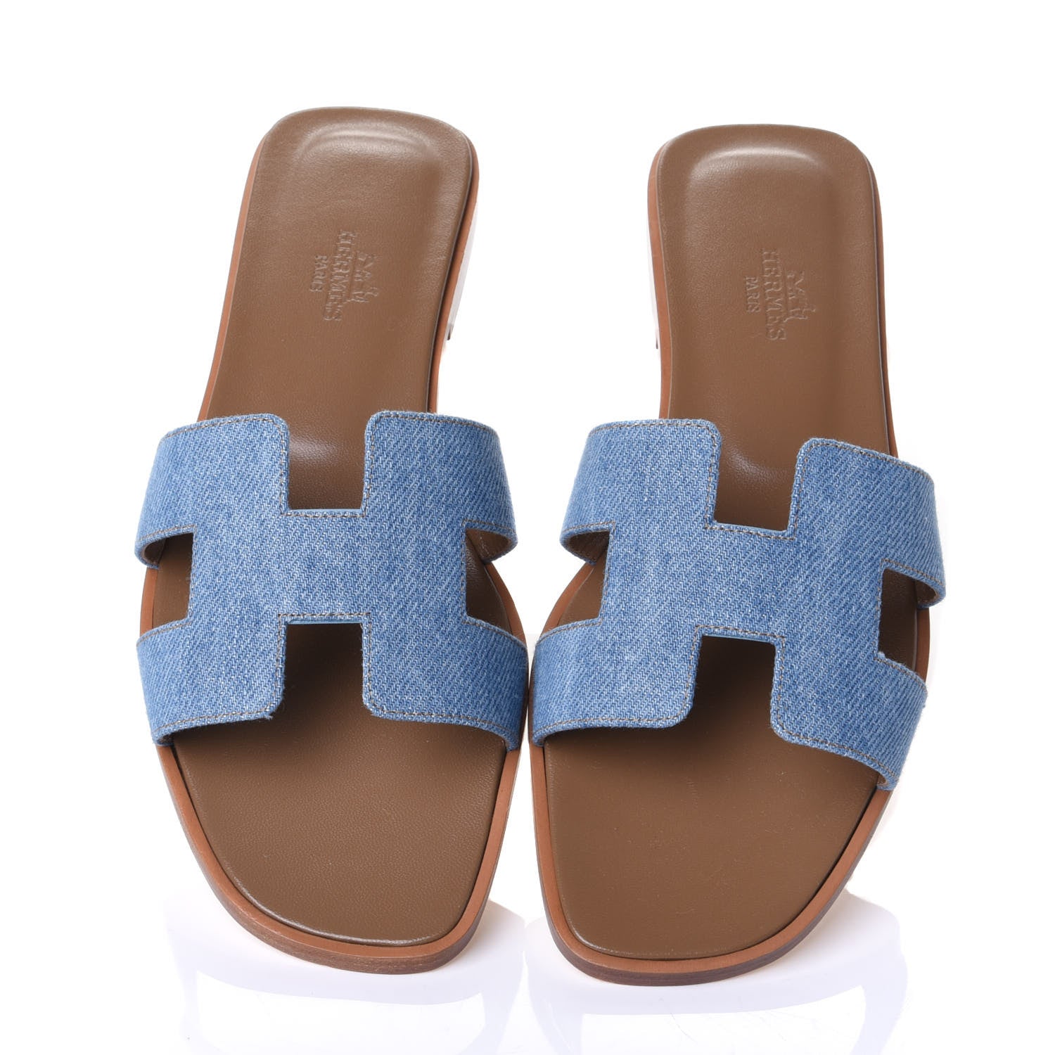 Hermes Denim Canvas Oran Sandals 37.5 Bleu Clair 5 of 10