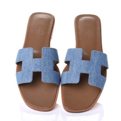 Hermes Denim Canvas Oran Sandals 37.5 Bleu Clair 5 of 10