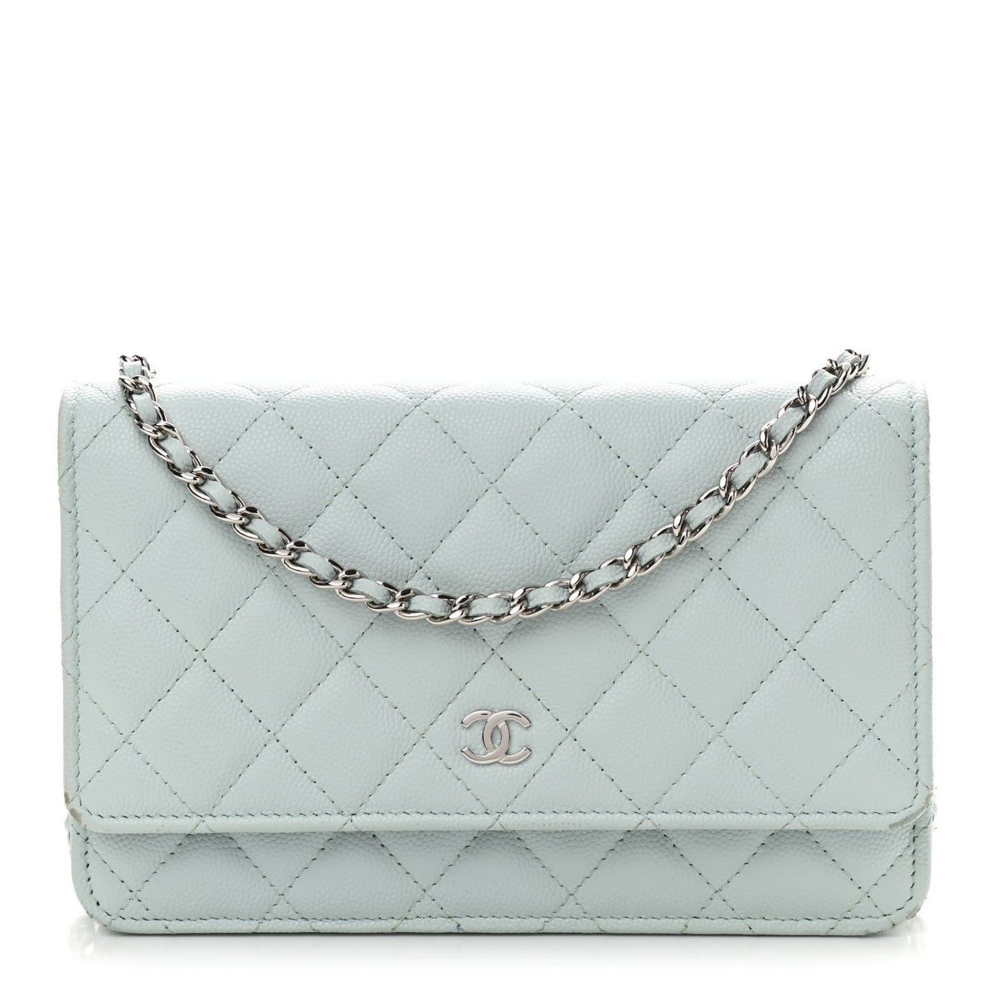 Caviar Quilted Wallet On Chain WOC Light Blue