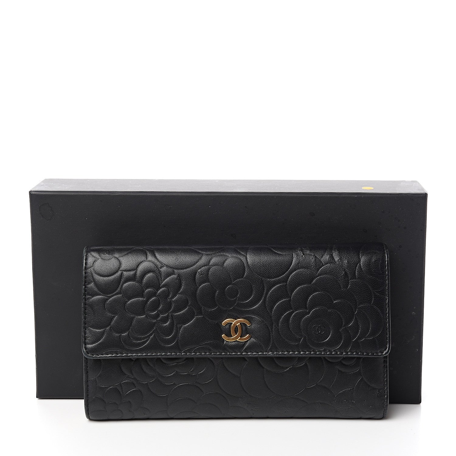 Chanel Lambskin Camellia Embossed Large Flap Wallet Black 7 of 7