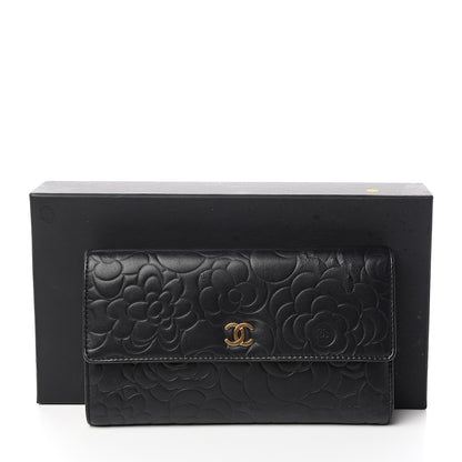 Chanel Lambskin Camellia Embossed Large Flap Wallet Black 7 of 7