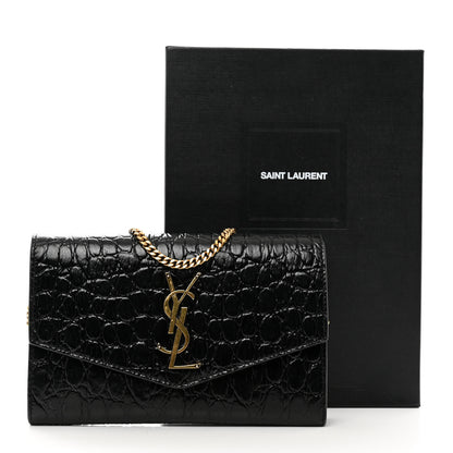 Saint Laurent Calfskin Crocodile Embossed Monogram Uptown Chain Wallet Black 11 of 11