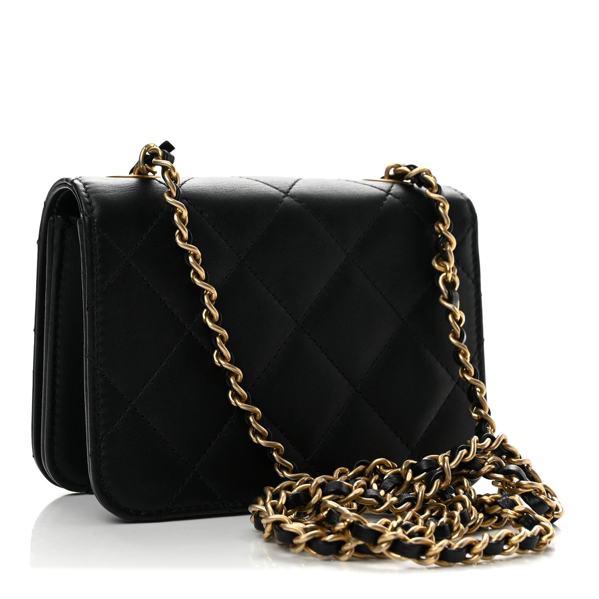 Calfskin Quilted Crystal Pearl Mini Flap Bag Black