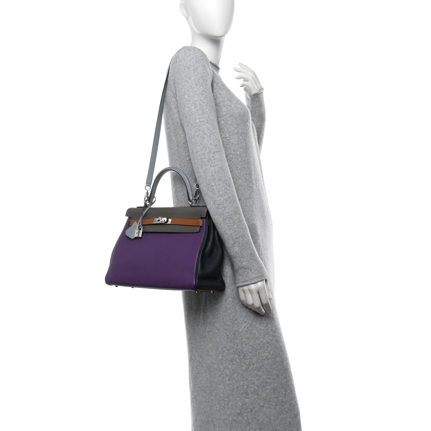 Hermes Taurillon Clemence Arlequin Kelly Retourne 32 Ultraviolet Etain Bleu Lin Bleu Orage Gold 2 of 17