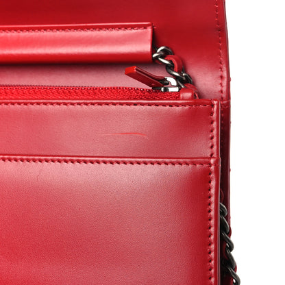 Chanel Glazed Calfskin Quilted Coco Boy Wallet On Chain WOC Red 11 of 12