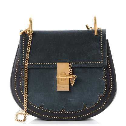 Chloe Suede Smooth Calfskin Studded Drew Shoulder Bag Full Blue 1 of 7