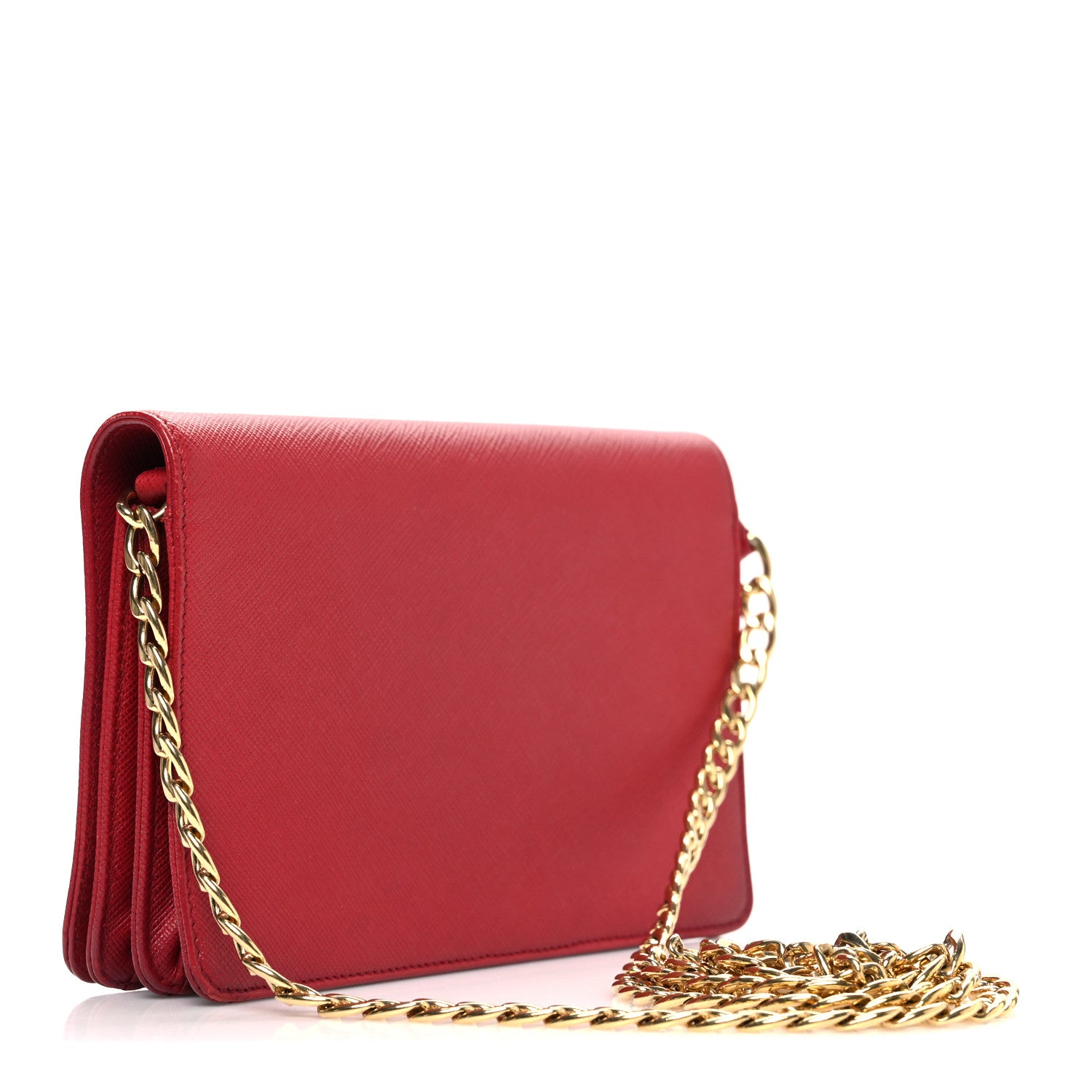 Prada Saffiano Lux Chain Wallet Fuoco 3 of 9