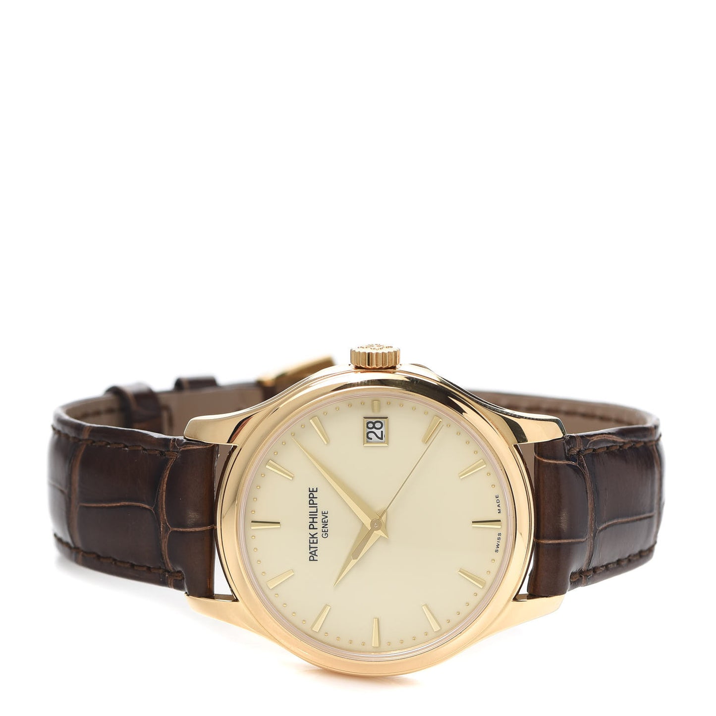 18K Yellow Gold Alligator 39mm Calatrava Automatic Watch Ivory 52727-007