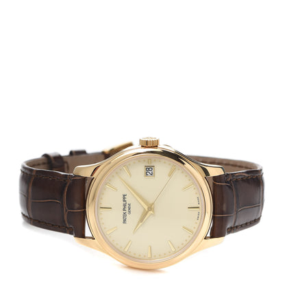 Patek Philippe 18K Yellow Gold Alligator 39mm Calatrava Automatic Watch Ivory 52727-007 2 of 5