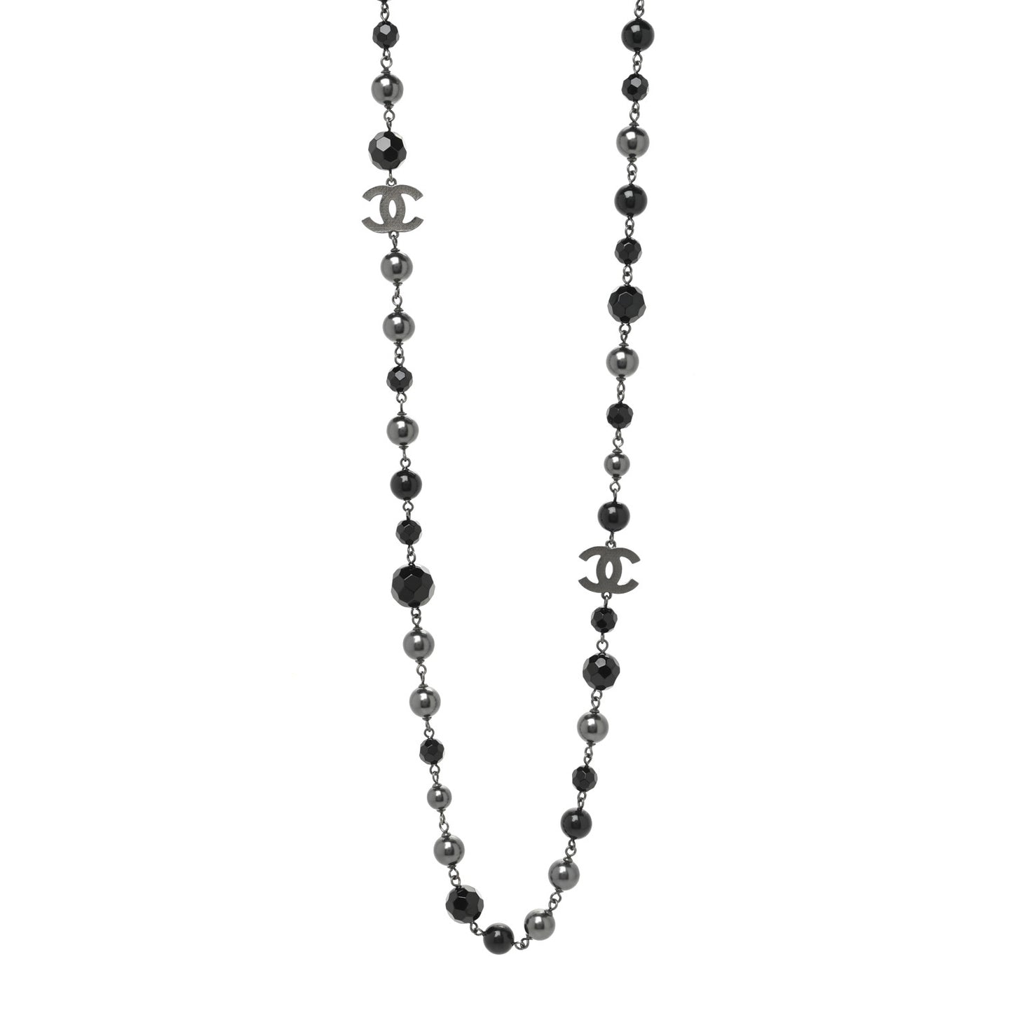 Ruthenium Beaded CC Long Necklace Black