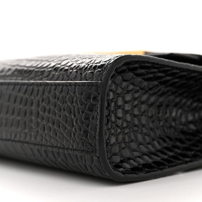 Saint Laurent Shiny Calfskin Crocodile Embossed Small Manhattan Baguette Black 10 of 11