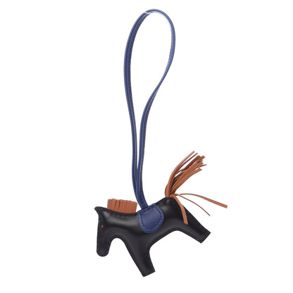Hermes Milo Lambskin Grigri Rodeo Horse Bag Charm PM Black Bleu Saphir Gold 1 of 3