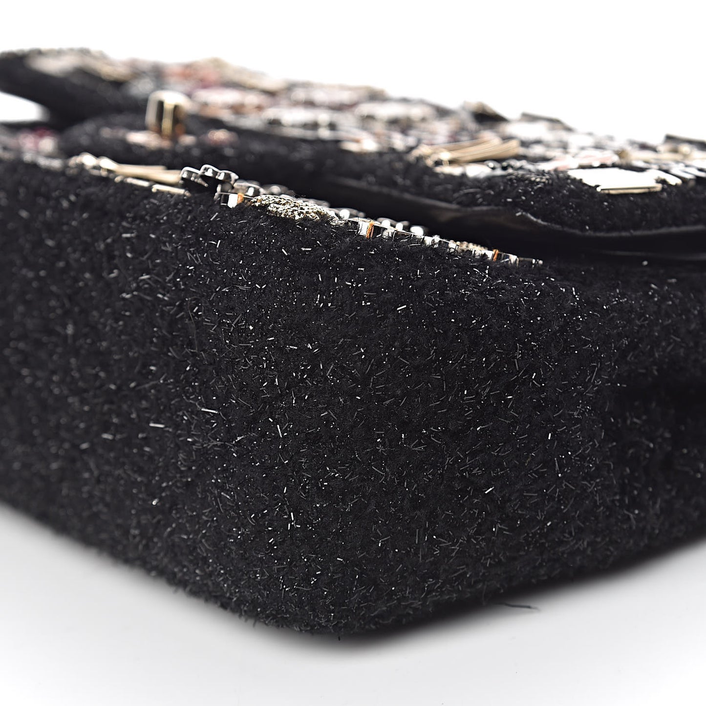 Tweed Lambskin Charms Embroidered Medium Double Flap Black