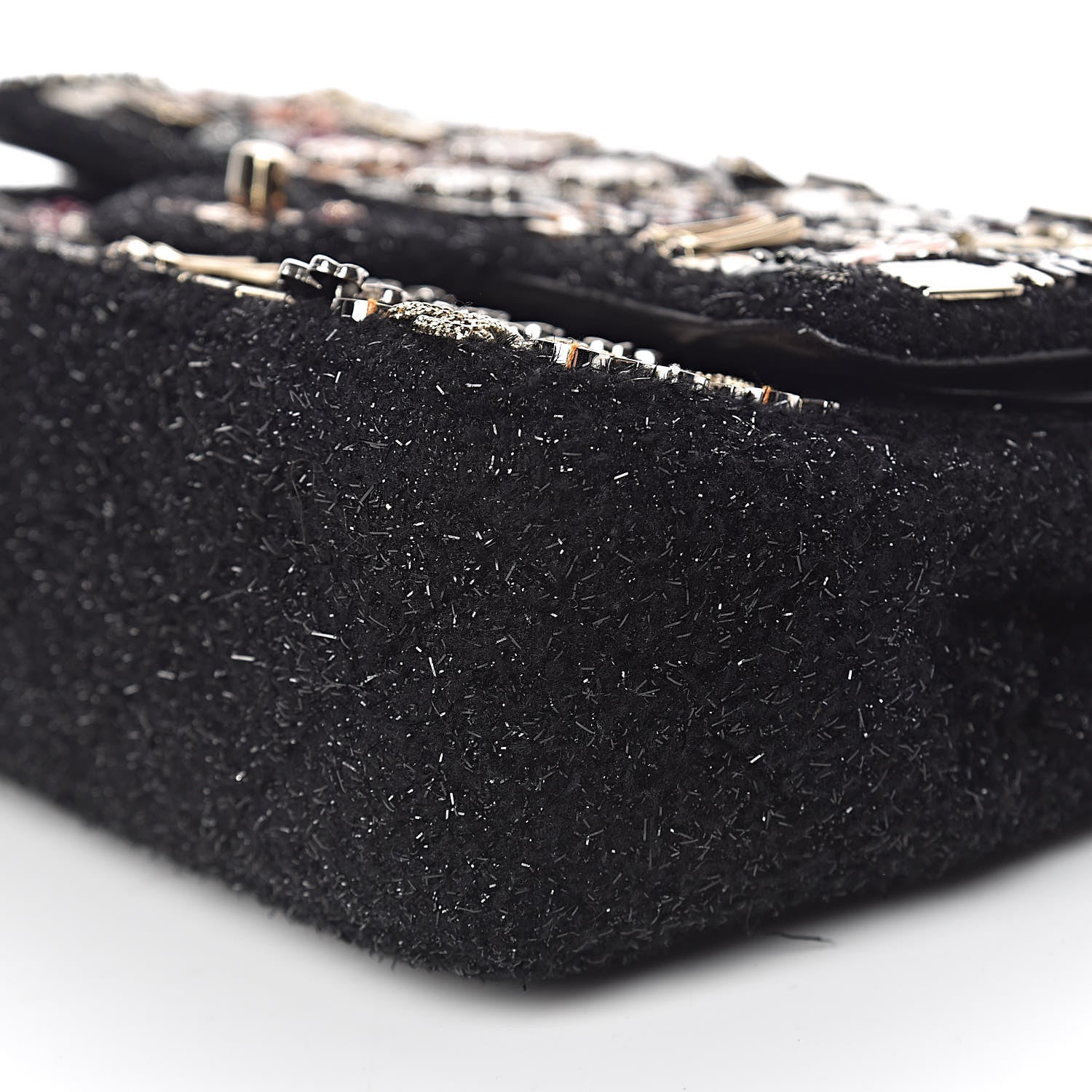 Chanel Tweed Lambskin Charms Embroidered Medium Double Flap Black 17 of 19