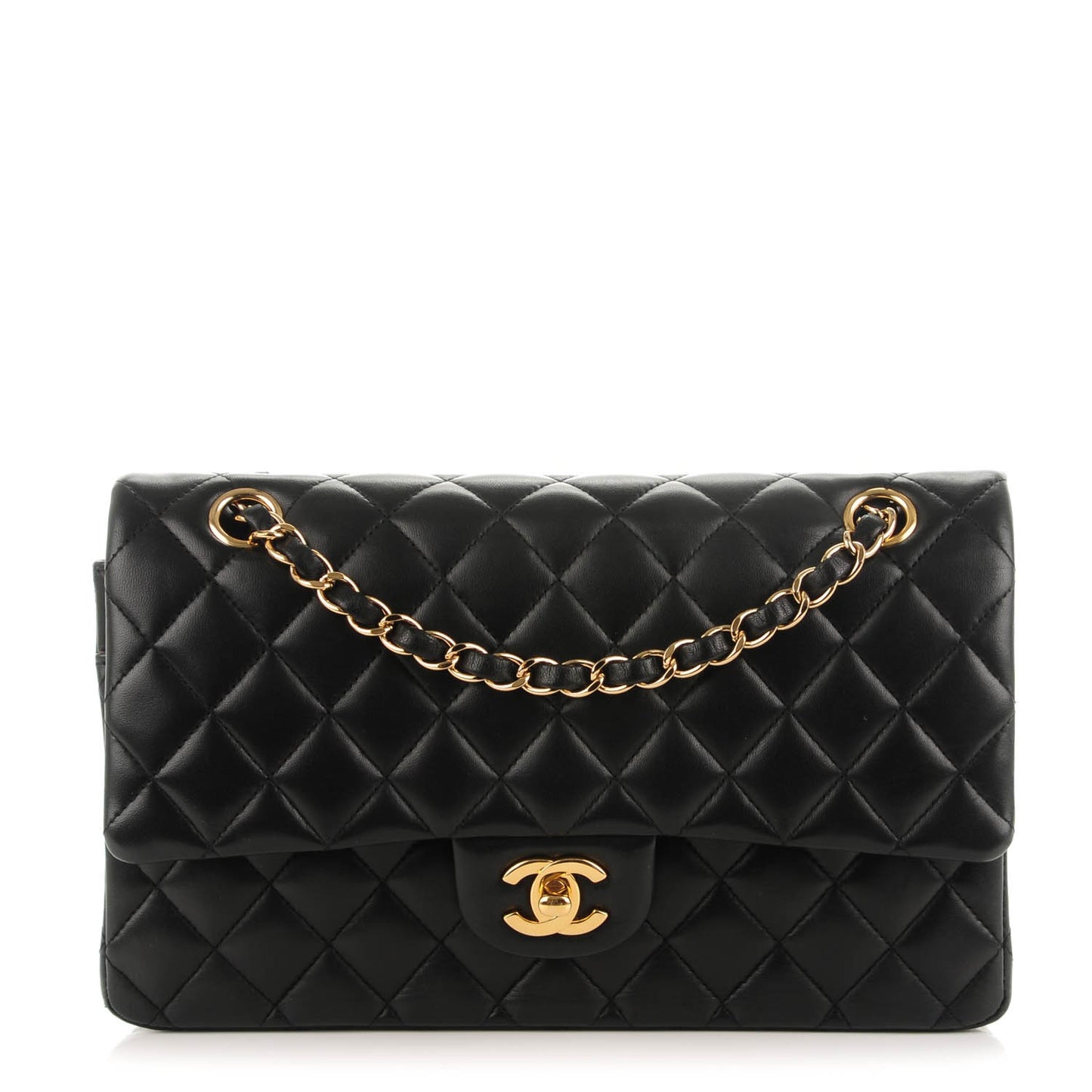 Lambskin Quilted Medium Double Flap Black